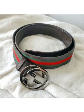Gucci GG Interlocking Buckle Belt Web Stripe 90 36
